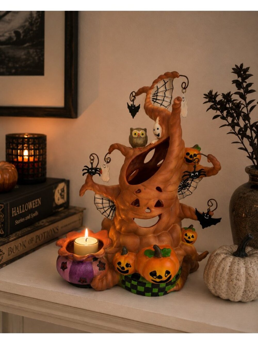 Vintage PartyLite P9065 Haunted Tealight Tree Halloween Ceramic Candle Holder